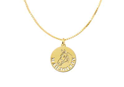 Round Gold Pendant with Horse and Name