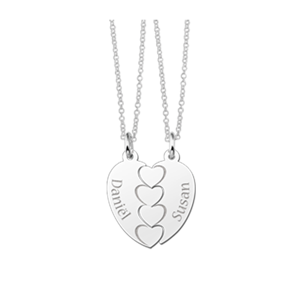 Silver interlocking pendant, engraved hearts