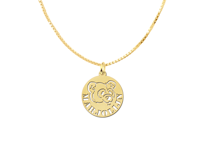 Round Gold Pendant with Bear and Name