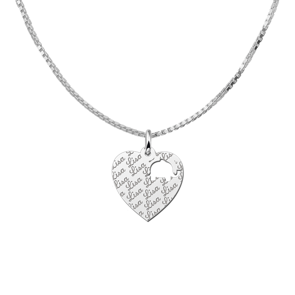 Silver engraved kids heart nametag repeat elephant