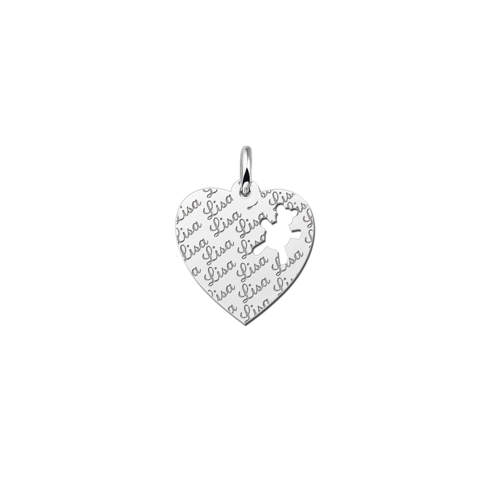 Silver engraved kids heart nametag repeat bear