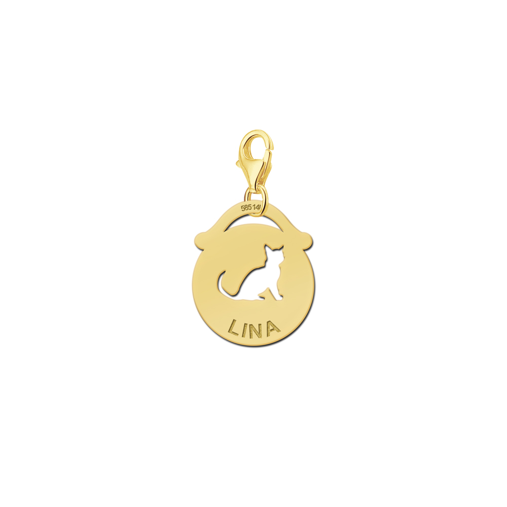 Silver pet namecharm round cat
