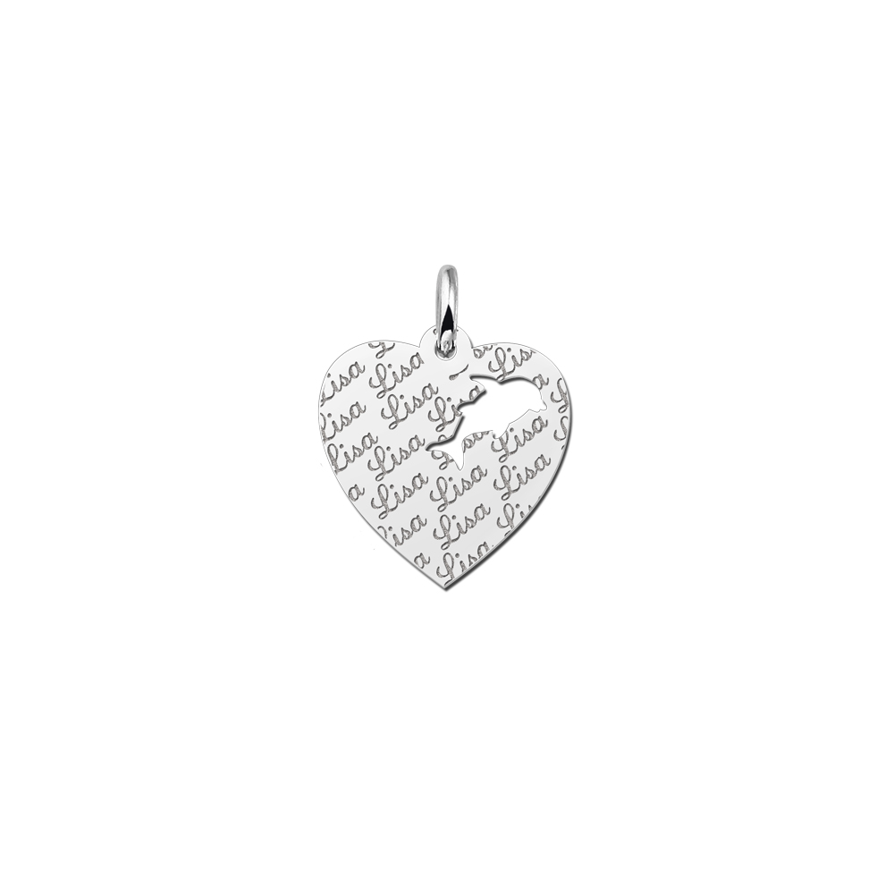 Silver engraved kids heart nametag repeat dolphin