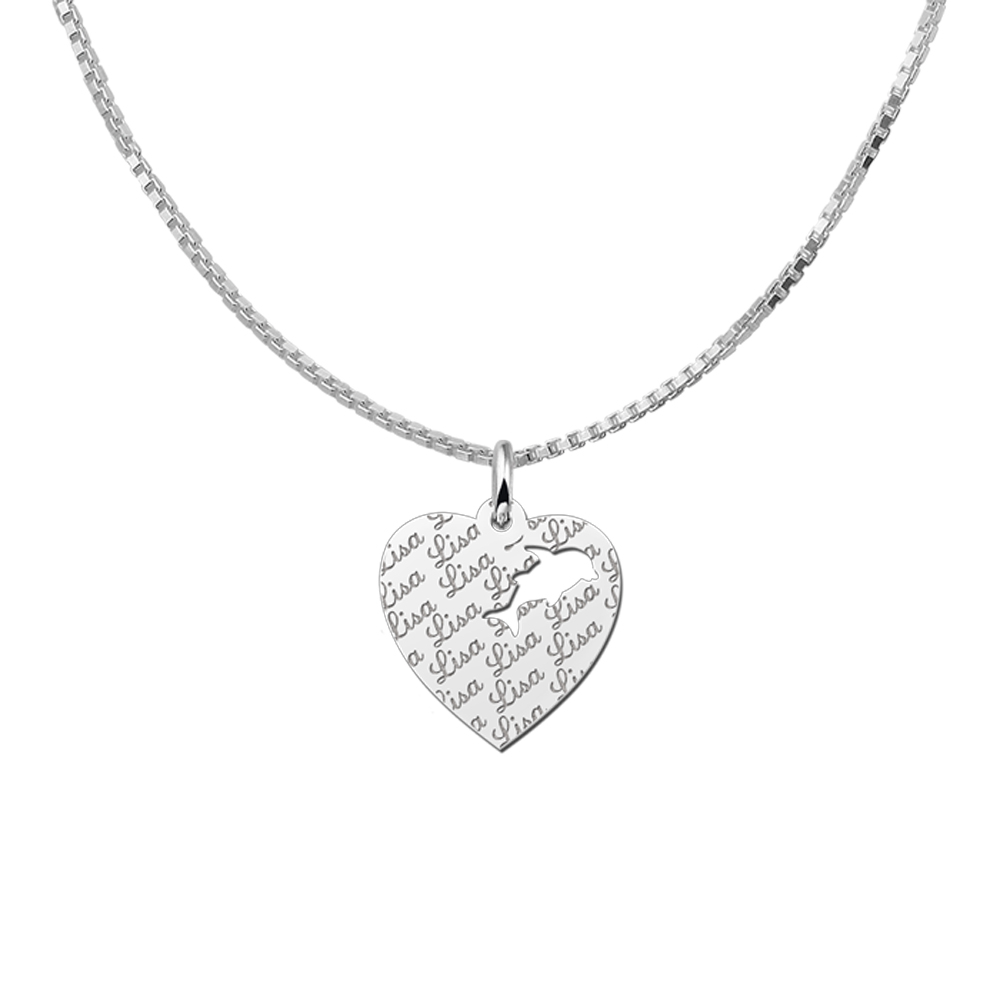 Silver engraved kids heart nametag repeat dolphin
