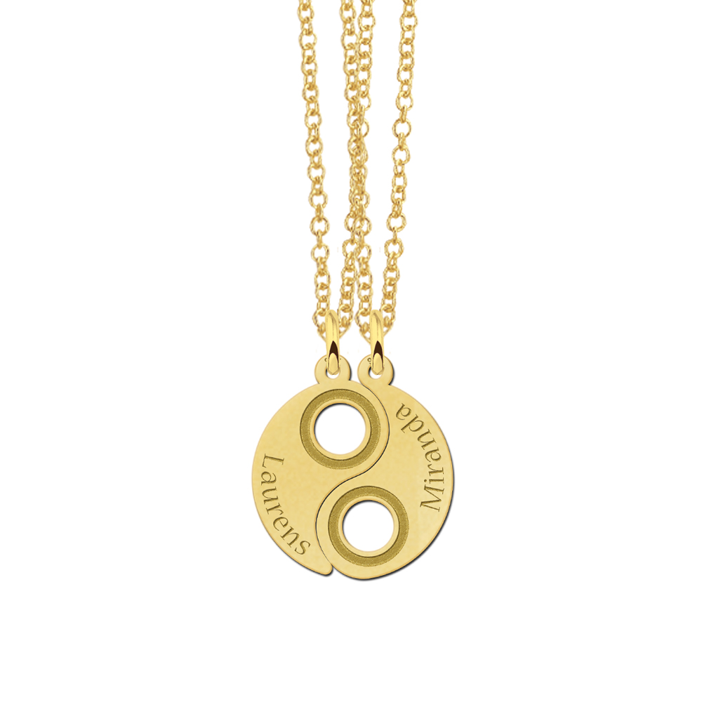 Gold plated breakable yin yang pendant with names