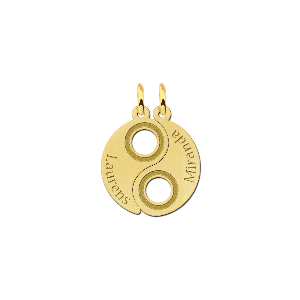 Gold plated breakable yin yang pendant with names