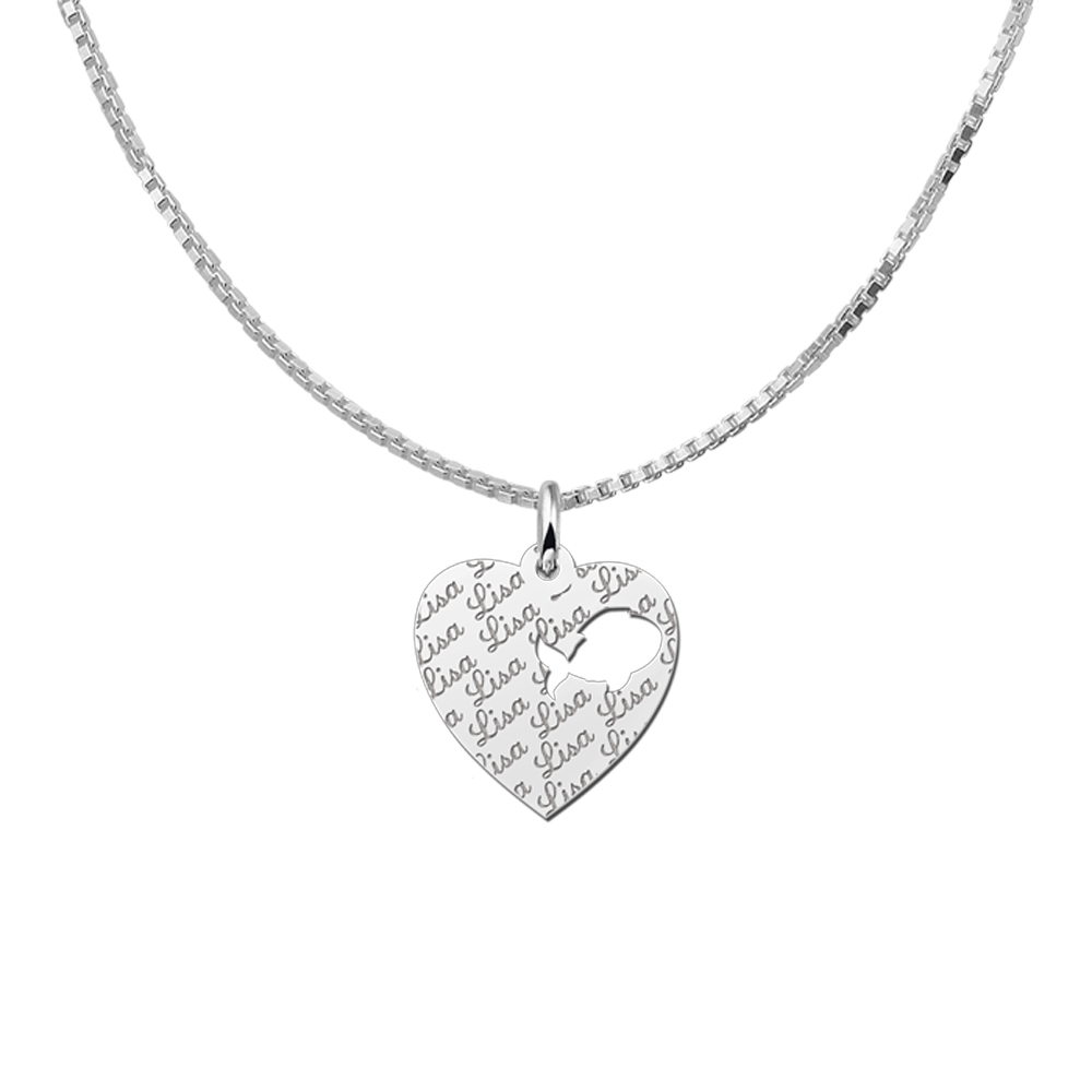 Silver engraved kids heart nametag repeat  fish