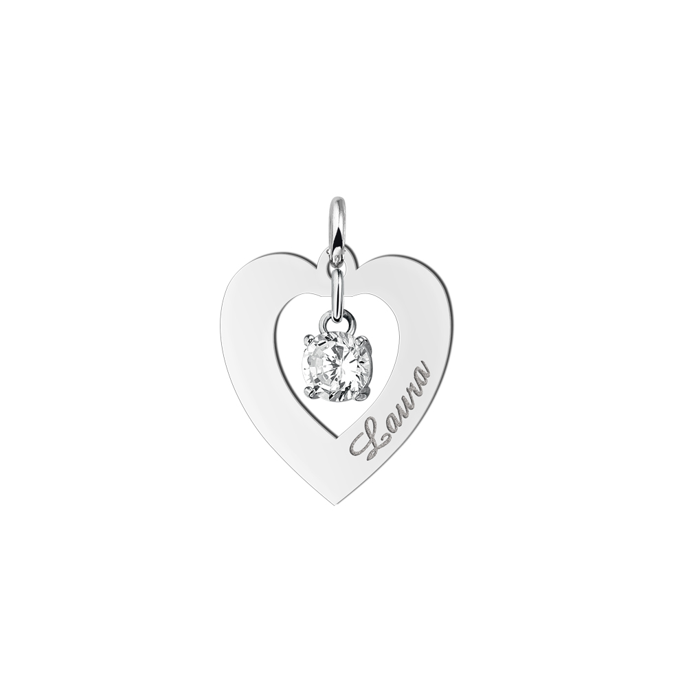 Silver pendant heart cubic zirconia