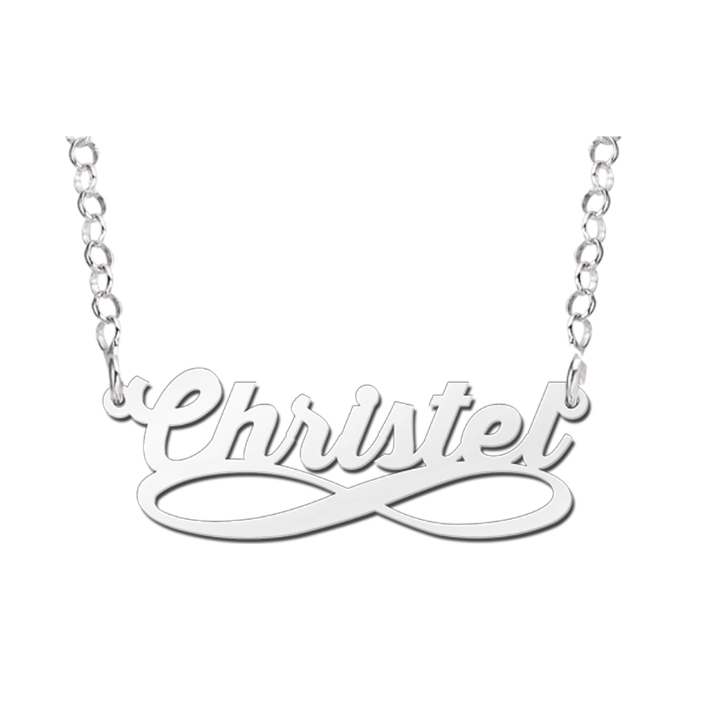 Silver name necklace model infinity