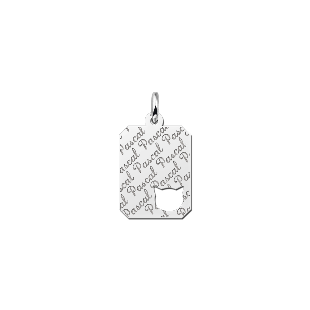 Silver engraved kids rectangle nametag repeat cathead