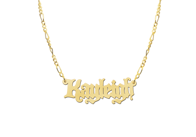 Gold Name Necklace model Kayleigh