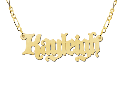 Gold Name Necklace model Kayleigh