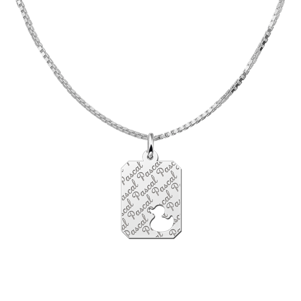 Silver engraved kids rectangle nametag repeat duck