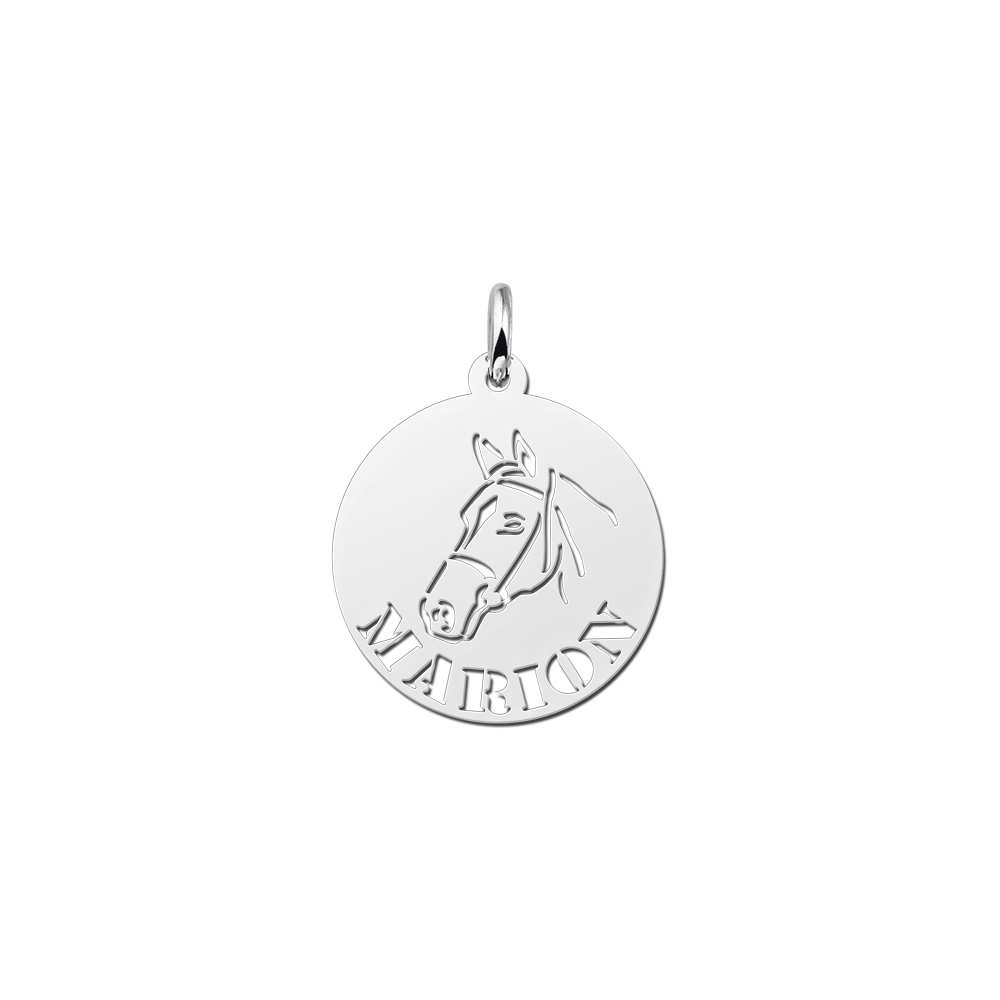 Round Silver Pendant with Horse and Name