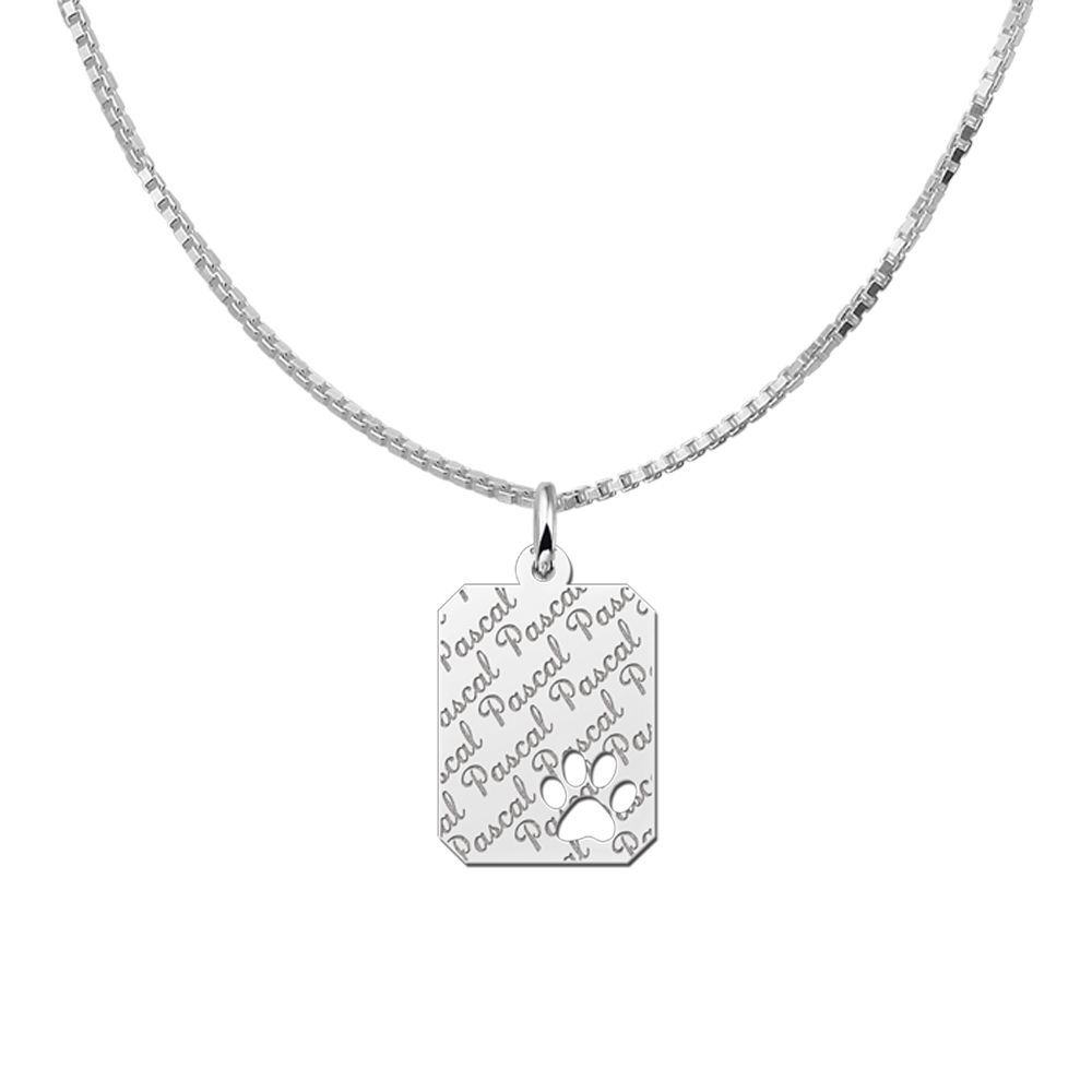 Silver engraved kids rectangle nametag repeat paw