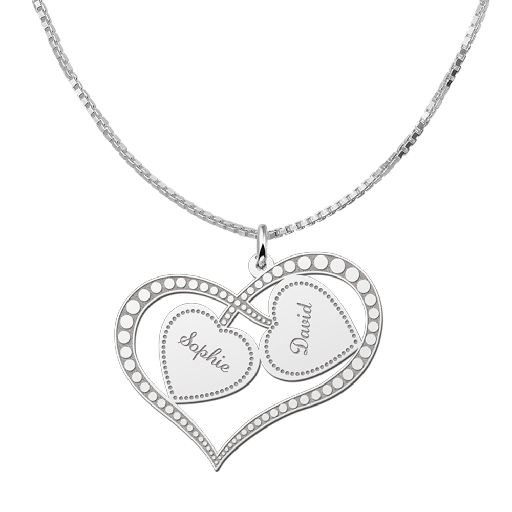 Silver heart pendant two hearts