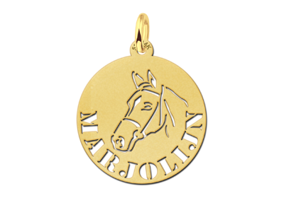 Round Gold Pendant with Horse and Name