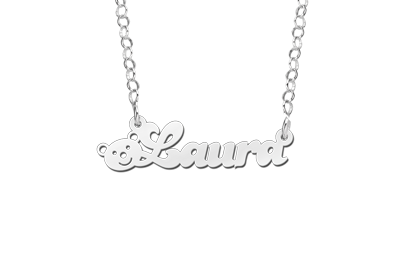 Silver Kids Name Necklace with Bear