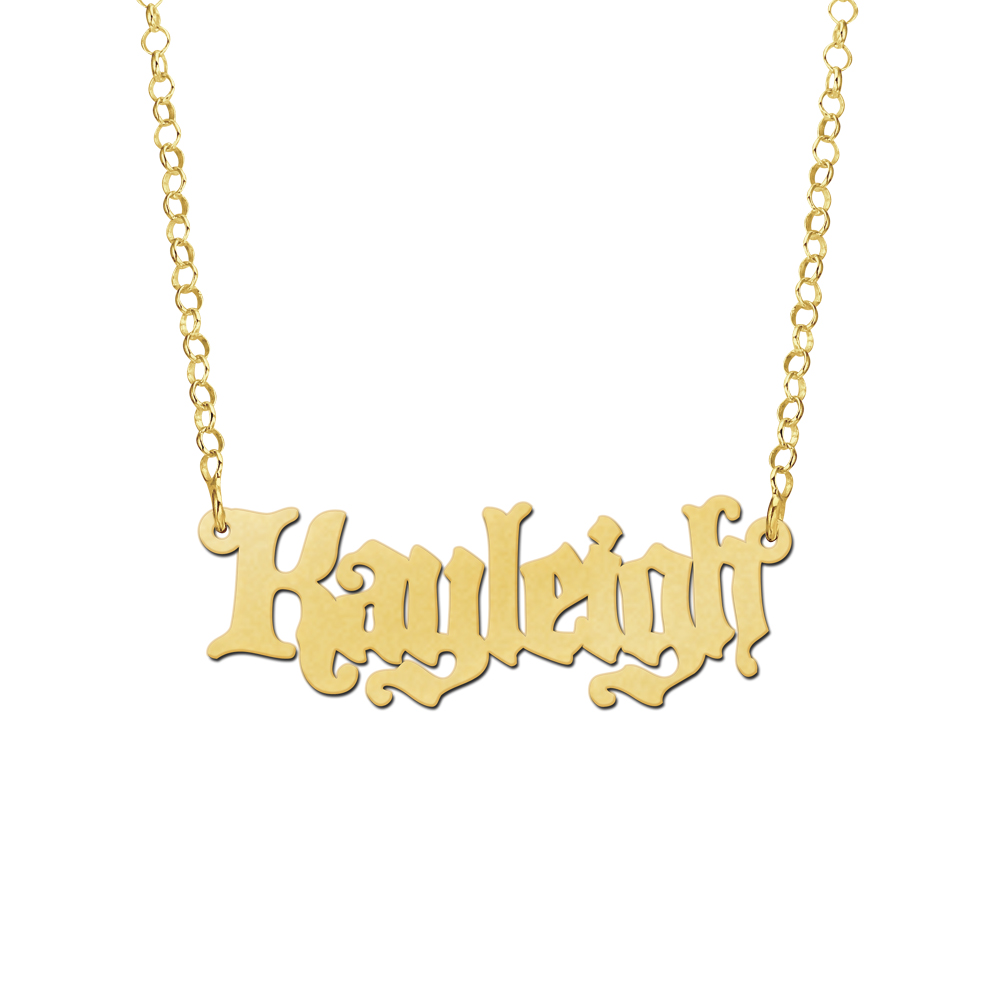 Gold Name Necklace model Kayleigh