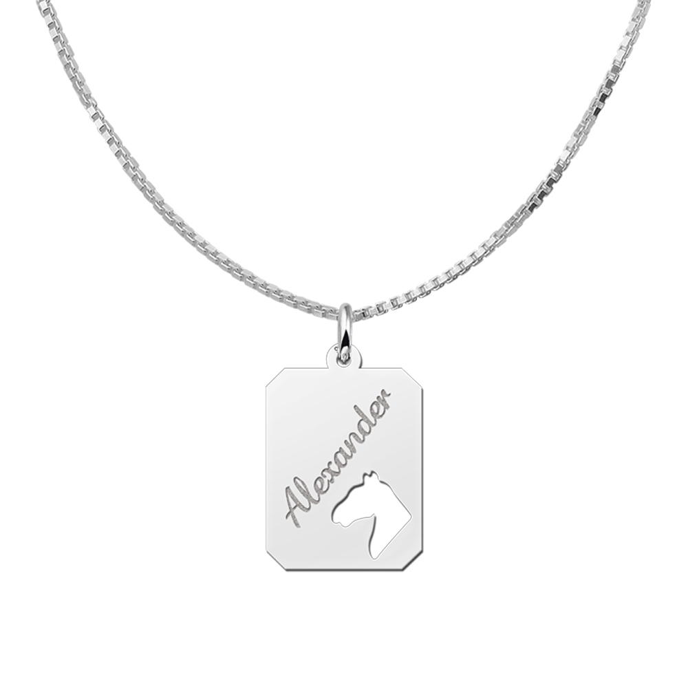 Silver engraved  nametag horseshead