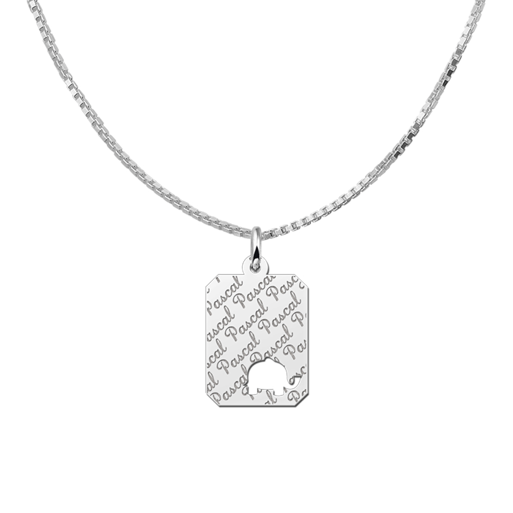 Silver engraved kids rectangle nametag repeat elephant