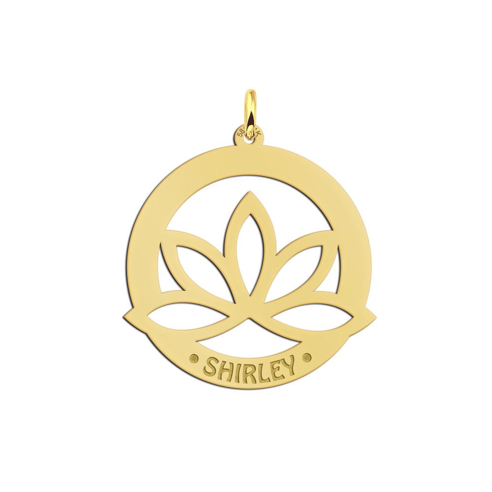 Gold lotus pendant with name engraving