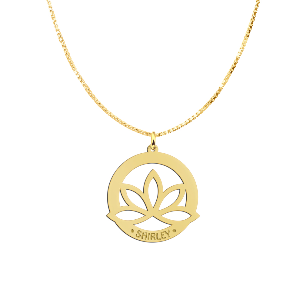 Gold lotus pendant with name engraving