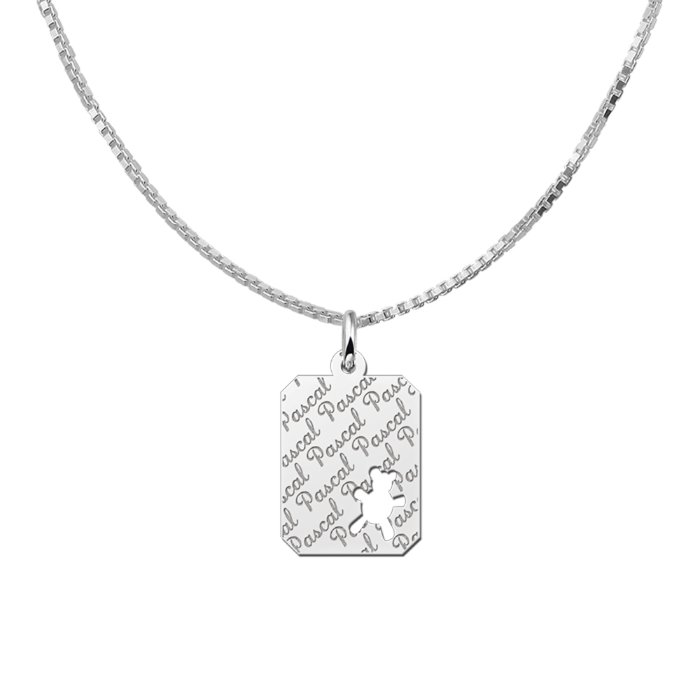 Silver engraved kids rectangle nametag repeat bear