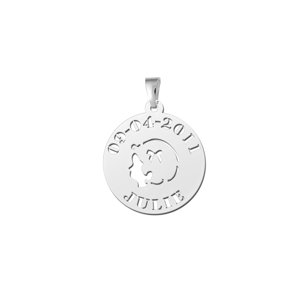 Name charm silver baby girl with name and date