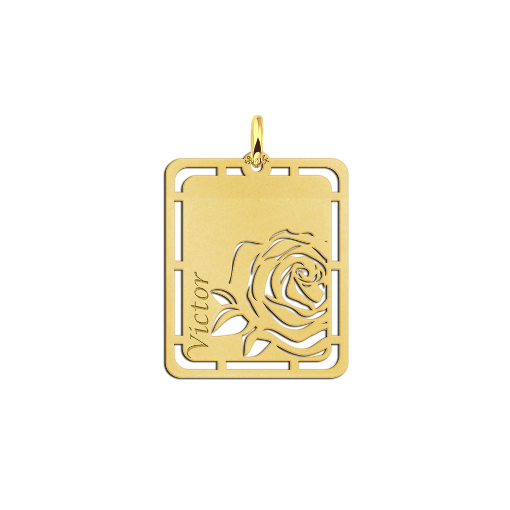 Gold pendant with rose and name engraving