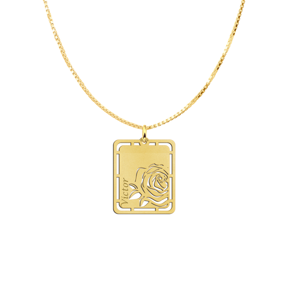 Gold pendant with rose and name engraving