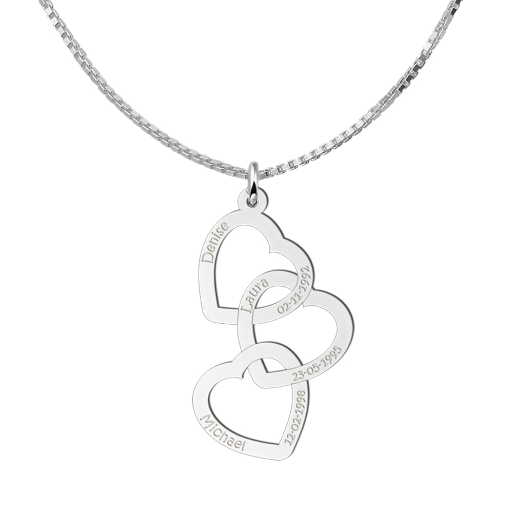 Silver engraved pendant with three hearts