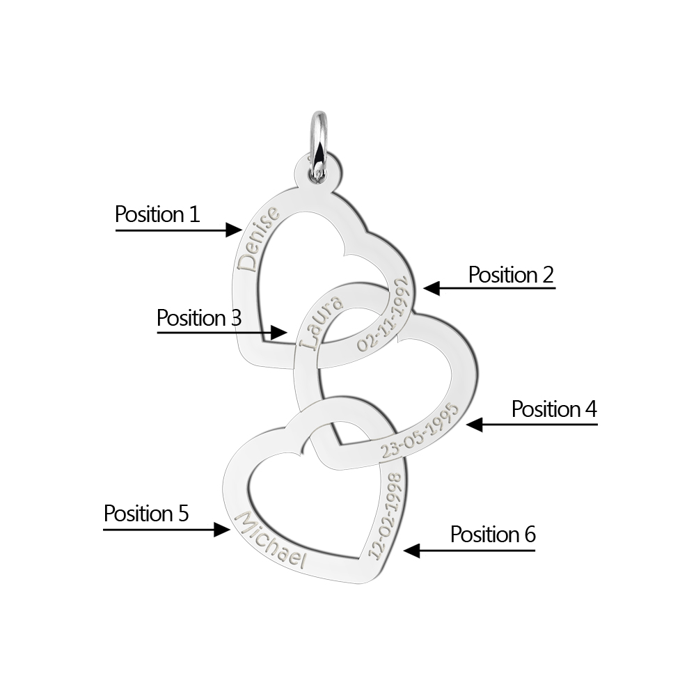 Silver engraved pendant with three hearts