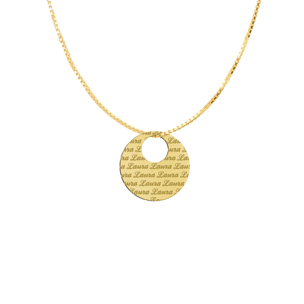 Golden round pendant engraved