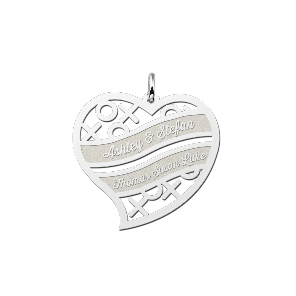 Silver family pendant heart shaped