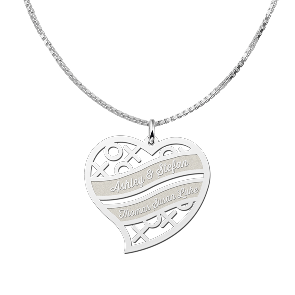 Silver family pendant heart shaped