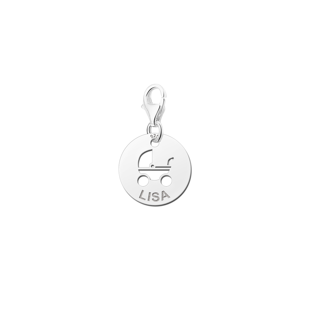 Sterling silver baby pram charm with name