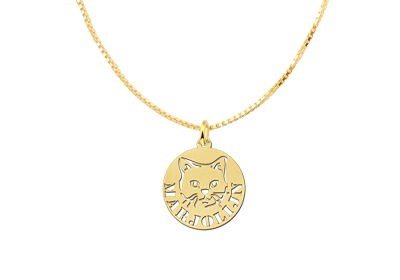 Round Golden Pendant with Cat and Name