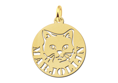 Round Golden Pendant with Cat and Name