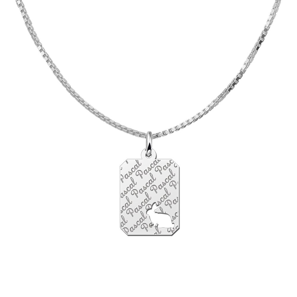 Silver engraved kids rectangle nametag repeat rabbit