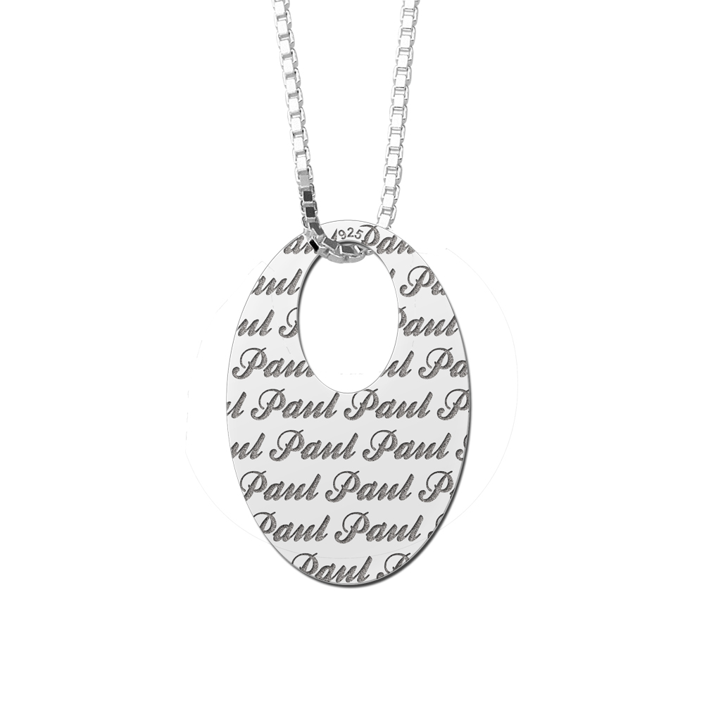Silver oval pendant engraved with chain 45-50cm