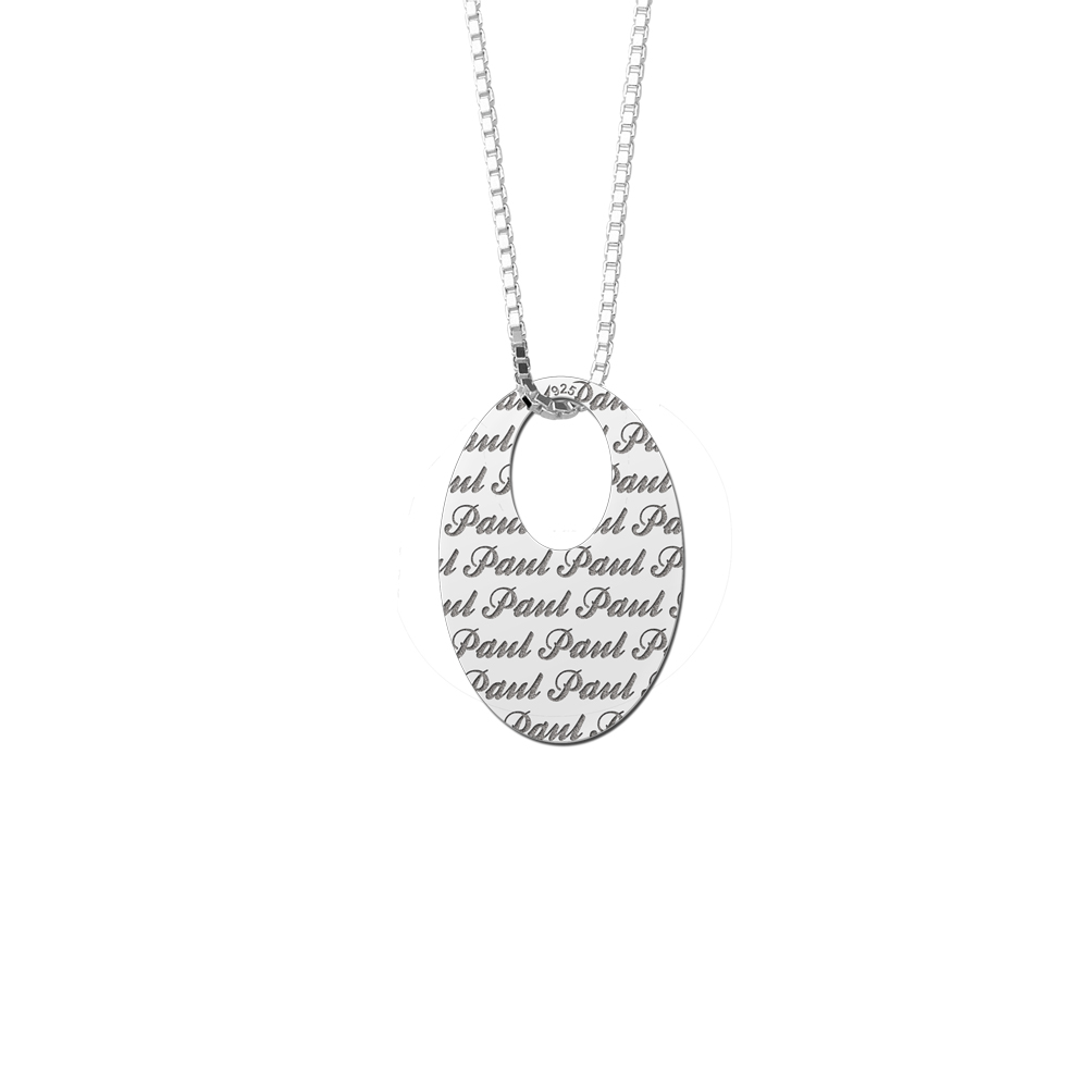 Silver oval pendant engraved with chain 45-50cm
