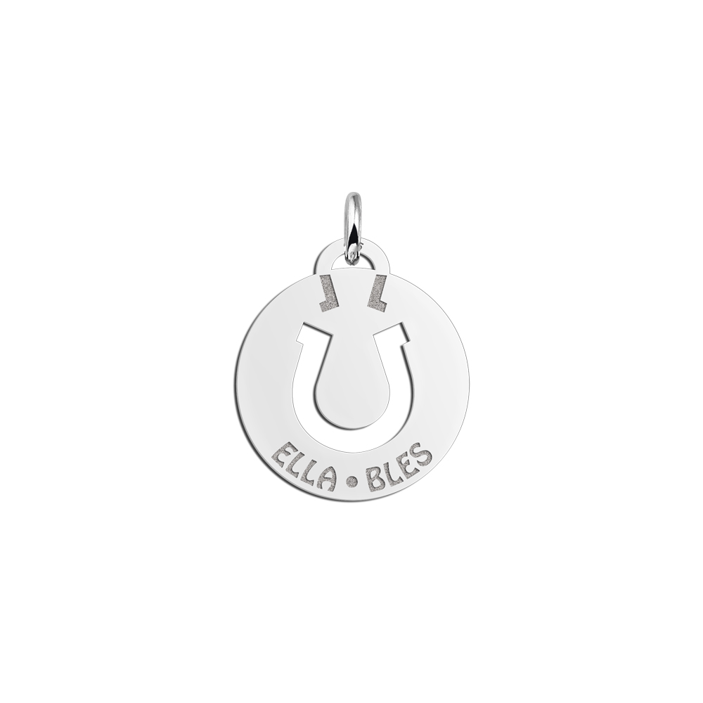 Silver pet namependant round horseshoe