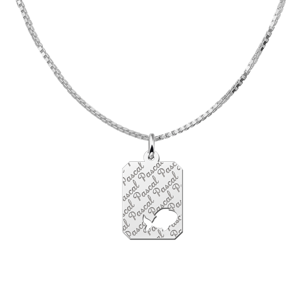 Silver engraved kids rectangle nametag repeat  fish