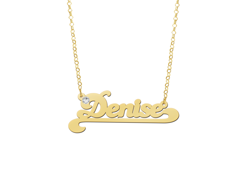 Golden name necklace, model Denise with Zircon