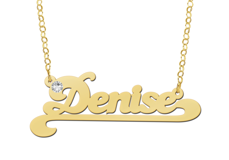 Golden name necklace, model Denise with Zircon