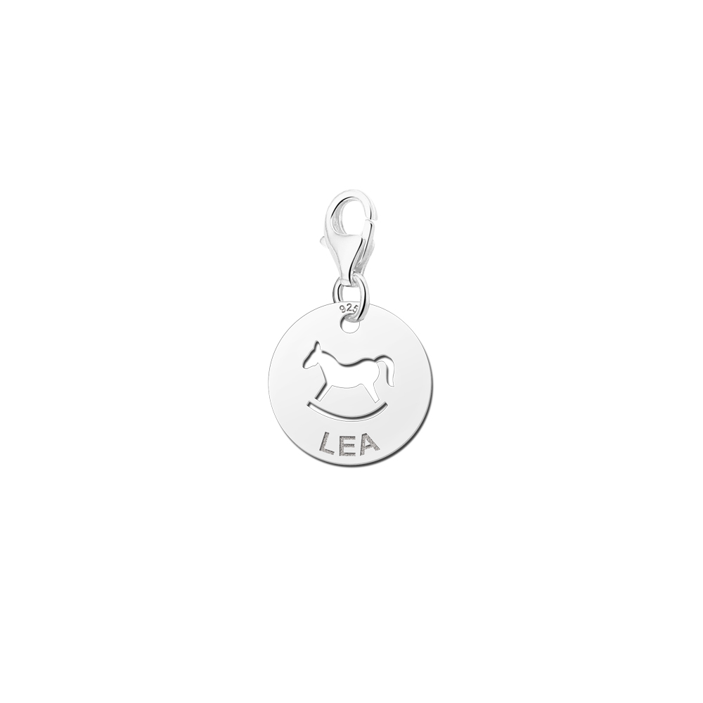 Name charm silver baby rocking horse