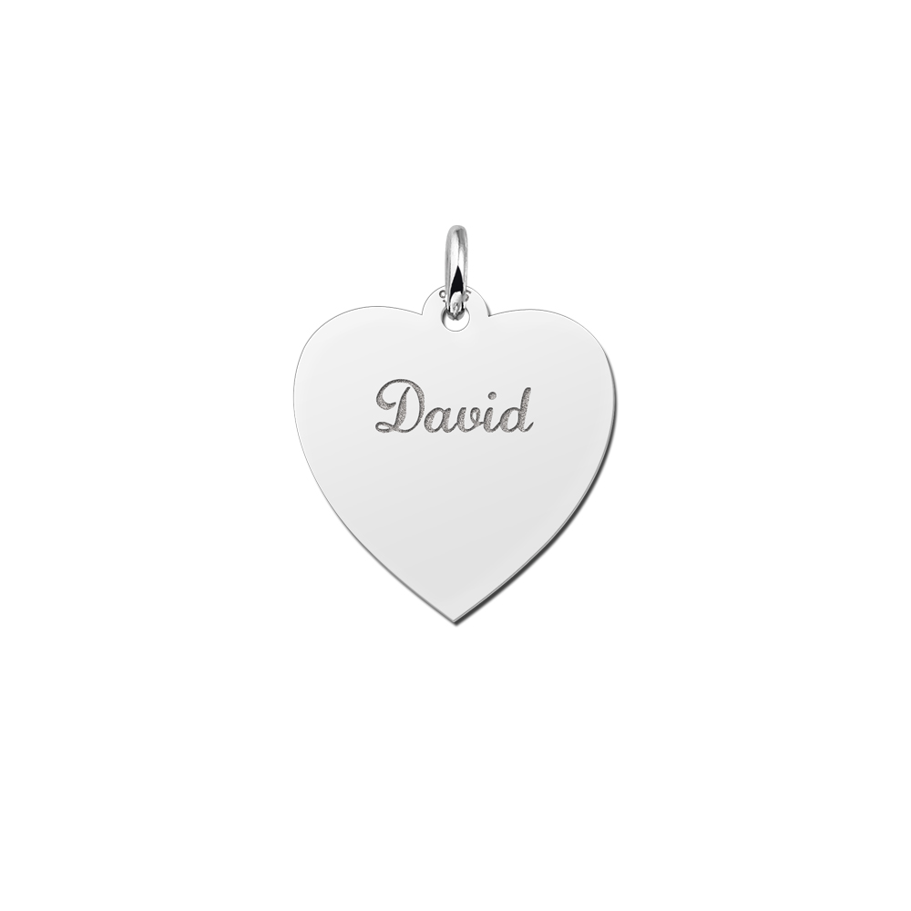 Silver engraved heart nametag