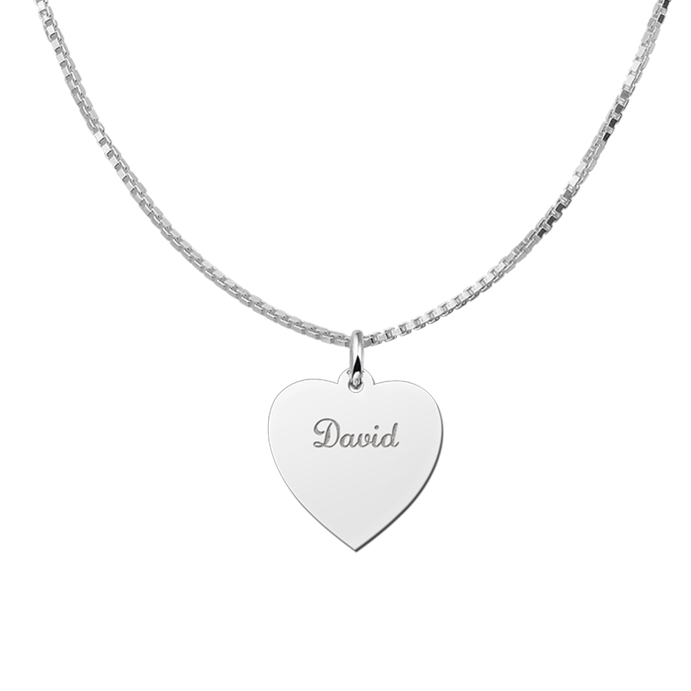 Silver engraved heart nametag