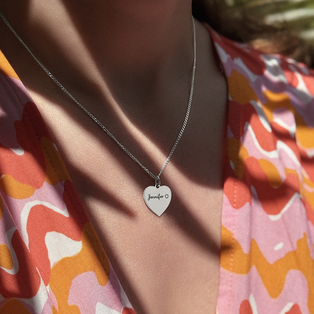 Silver engraved heart nametag